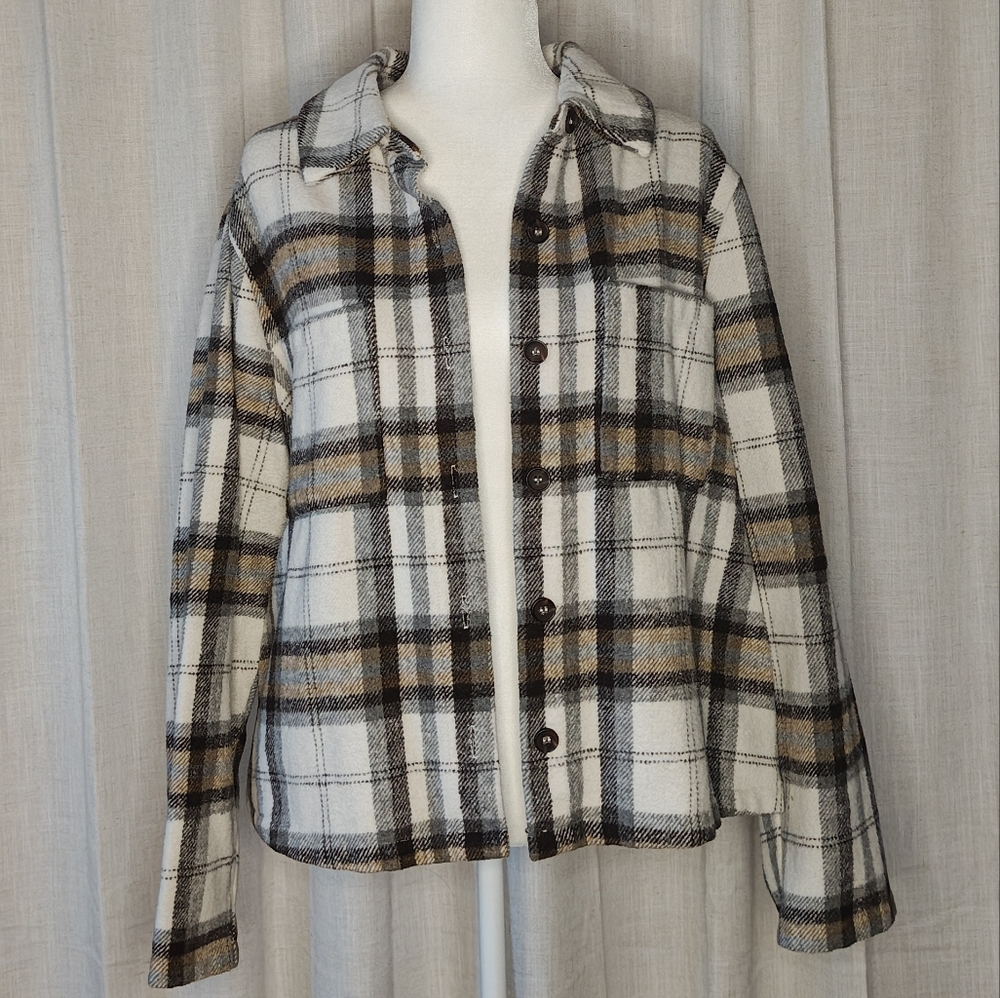 MELLODAY Plaid Flannel Jacket - Black, Brown, Cream